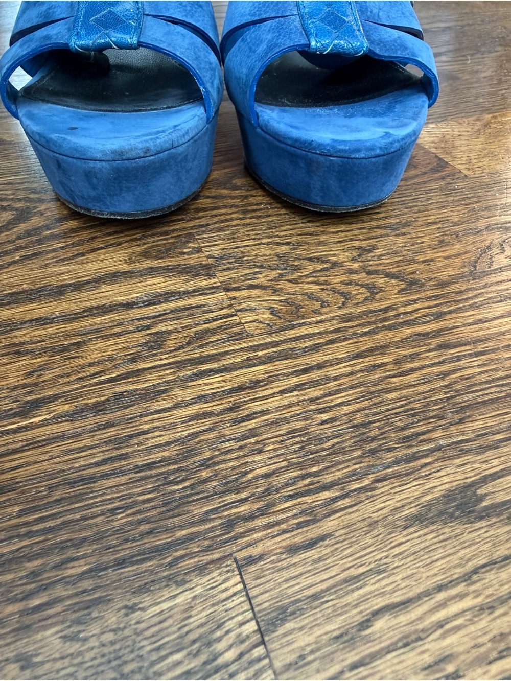 Bottega Veneta blue suede platform sandals